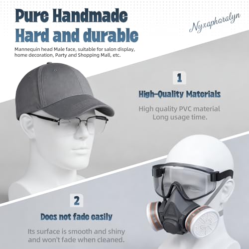 Male Mannequin Head, Metallic Gray Male Mannequin Head with Stand Professional Manikin Head, Bald Training Head for Display Wigs (Gray)