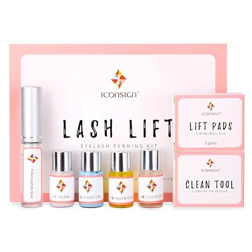ICONSIGN Lash Lift Kit, Professional Salon Semi-Permanent Curling Eyelash Perm Kit with Lash Shields, Eye Gel Pads and Brushes