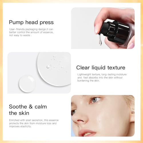 Snail Mucin Serum, Snail Secretion Filtrate, Snail Mucin Power Repairing Essence, Hydrating Serum with Snail Secretion Filtrate Sodium Hyaluronate for All Skin