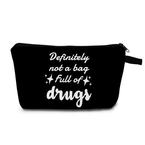 MoCaliduccious "definitely not a bag full of drugs Print Cosmetic Bag Holiday & Birthday Gift for Makeup Storage & Travel Organiza Small Zipper Makeup Bag (Black)
