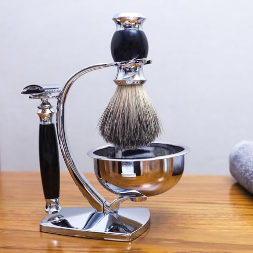 Shaving Kit,Double Edge Safety Razor with 10 Original Blades for Men,Badger Hair Shaving Brush and Bowl Kit,Stand Holder,Men's Grooming Tool Set