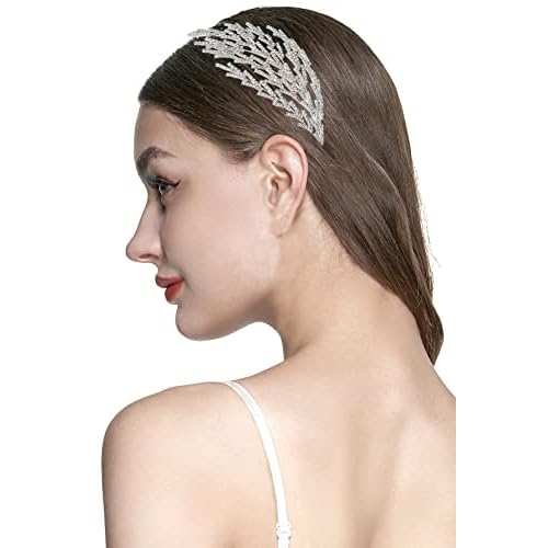 Coucoland Wedding Headpiece for Bride - Hair Jewelry Wedding Headband Tiara Leaf Headband Crown Tiara Bridal Silver Headpiece