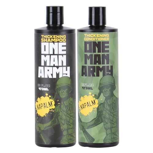 ONE MAN ARMY Men's Napalm Shampoo and Conditioner Set for Fuller, Thicker Looking Hair, Volumizing Product for Fine, Thinning Hair, Gift for Him, American Made, 16oz 2 Pack