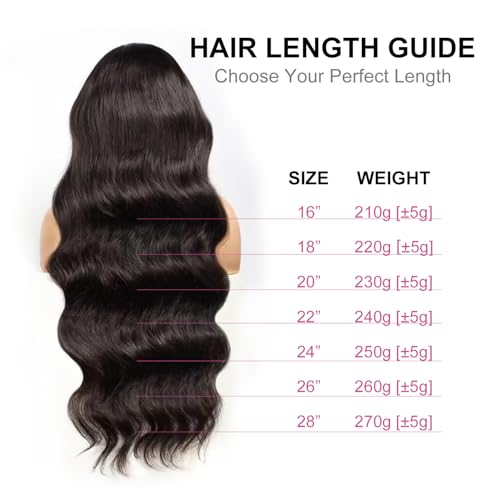 210% Density 13x6 Full Lace Frontal Wigs Human Hair 12A Body Wave Brazilian Virgin Human Hair Pre Plucked HD Transparent Lace Glueless Wigs Human Hair with Baby Hair 16 Inch