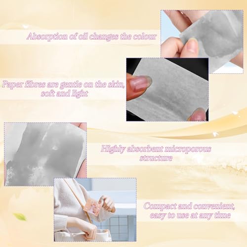 BOROLA 3-in-1 Oil Blotting Paper Set for Face 100 Sheets Oil Absorbing Sheet with Portable Mirror & Adhesive Makeup Puff, Blotting Paper for Oily Skin, Design for Men & Women(Yellow)