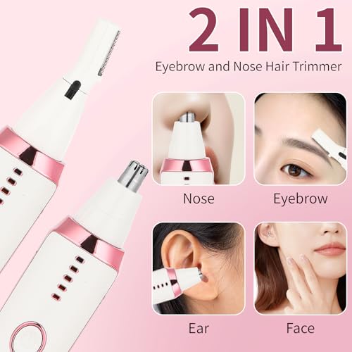 LED Display Ear and Nose Hair Trimmer Clipper for Women Men,2025 Rechargeable 2 in 1 Painless Eyebrow & Facial Hair Trimmer with Powerful Motor and Dual-Edge Blades Easy Cleansing (White)