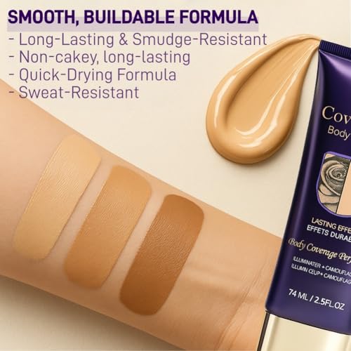 Waterproof Body Concealer with Brush ? Waterproof Full Coverage Body Foundation for Scars, Stretch Marks & Tattoos ? Streak-Free Leg & Arm Makeup for Even Skin Tone and Natural Radiant Finish
