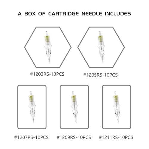 BIGWASP (4th Gen) 50pcs Assorted Disposable Cartridge Tattoo Needles Round Shader Mixed 3RS 5RS 7RS 9RS 11RS (#12 Standard RS)