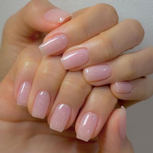 Vishine Glitter Nude Pink Gel Polish Iridescent Shimmer Jelly Neutral Color Skin Tone Clear Pink 16ml Sparkle Pink Natural Soak off UV LED Cured for Home Salon DIY Nail Art E030