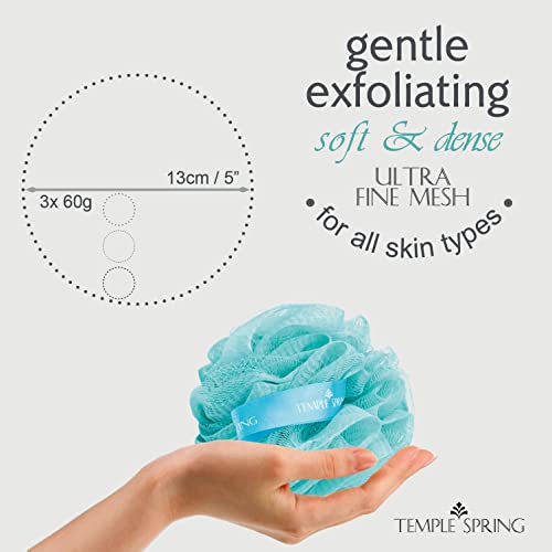 Temple Spring Recycled Luffa Sponge, Bathroom Shower Accessories, Loofa Bath Sponge, Exfoliating Body Scrubber Exfoliator Pouf, Shower Scrubber Puff, Poof, Loofah for Women, Loofah for Men -Ocean Blue