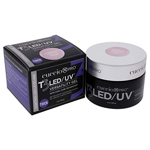 Cuccio Pro T3 LED/UV Cool Cure Versatility Gel - Controlled Levelling - Incredibly Flexible - Strong Adhesion - Thick Viscosity - Fast Application - Quick Cure - Pink - 2 Oz Nail Gel