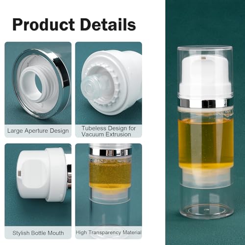 7 Pack Airless Pump Bottles 3.4oz/100ml Lotion Dispenser Travel Pump Bottles for Toiletries Airless Cosmetic Pump Container Airless Pump Jar for Toiletries Shampoo Cream with Labels(Clear)