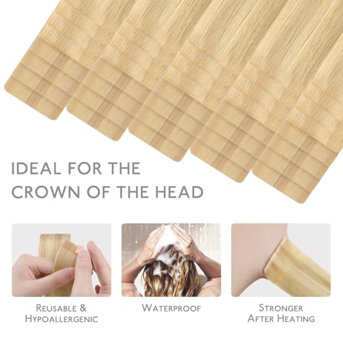 WENNALIFE Invisi Edge & Classic Tape in Hair Extensions Human Hair, 20 Inch 100g 40pcs(20pcs Invisi Edge & 20pcs Classic) Light Blonde Highlighted Golden Blonde Invisible Injected Remy Hair Seamless