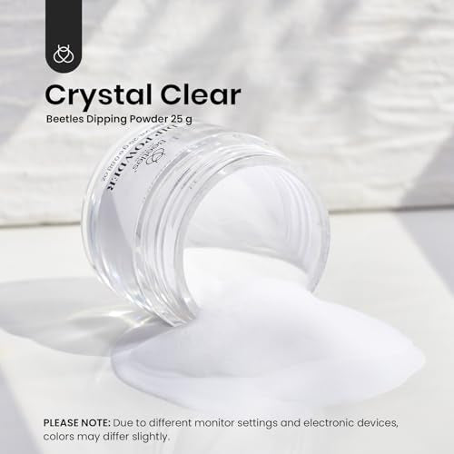 Beetles Dip Powder Clear Color, Transparent Nail Dipping Powder Crystal Clear French Nail Art Basic Starter No Nail Lamp Needed Manicure Salon DIY at Home for Women