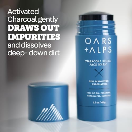 Oars + Alps Face Wash with Activated Charcoal, Exfoliating Facial Cleanser, Cleansing, Refreshing, TSA Friendly, 1.4 Oz, 2PK