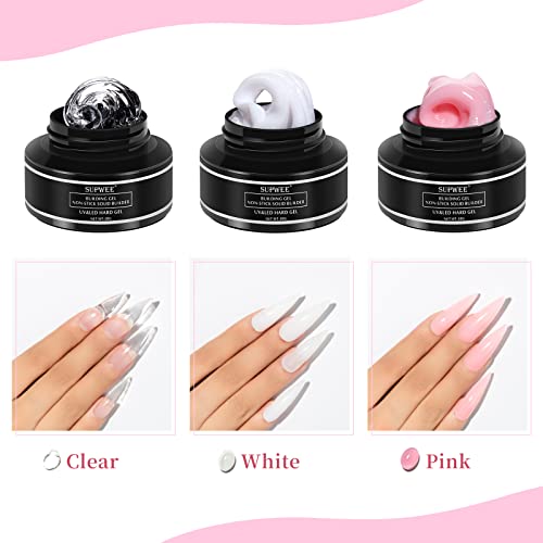Solid Builder Gel for 3D Nail Art Extension Gel Non Stick Hand Sculpture Hard Gels with Dual Form Flower Strengthen for Home DIY Nails Salon Lamp Cure Require 30g(1oz)