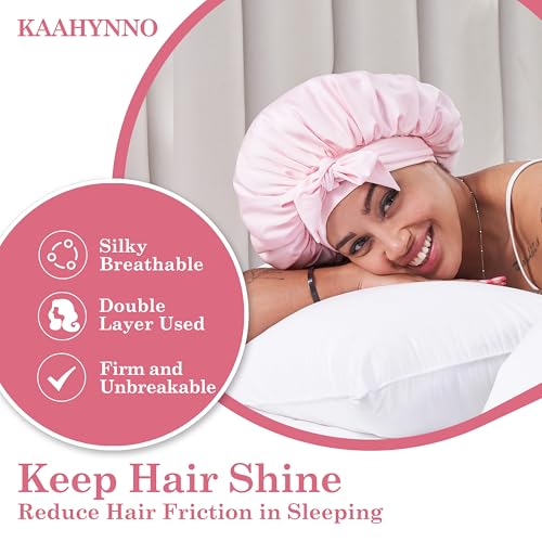 Tie Band Silk Satin Hair Bonnet for Sleeping Women Curly : Sleep Night Wrap Cap for Straight Wavy Coily Kinky Natural Hair Head - Pink