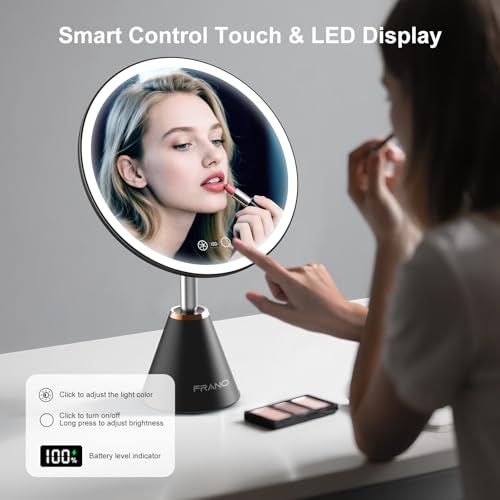 10.5" Professional Makeup Mirror with Lights, Rechargeable HD Vanity Mirror, CRI¡Ã98 True-Sunlight, 3 Color Modes & Stepless Dimming, 5000mAh Battery, Ideal Gift for Women