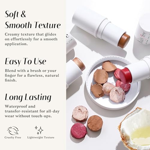 KIMUSE Face Sticks Trio, Cream Blush Stick & Highlighter Stick & Contour Stick for Sculpt the Cheeks, Long Lasting Cream Contour Stick Trio for Face Makeup, with Brush