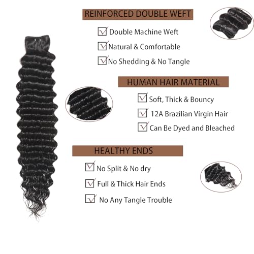 Human Hair Bundles One Bundle 12A Brazilian Virgin Human Hair Wet and Wavy Bundles 22 Inch 100% Unprocessed Deep Curly Weave Human Hair Extensions Natural Black Remy Hair Bundles