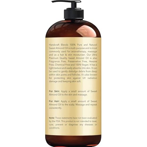 Handcraft Blends Sweet Almond Oil - 16 Fl Oz - 100% Pure and Natural - Premium Grade Carrier Oil for Skin and Hair - Hair and Body - Massage - Hexane-Free