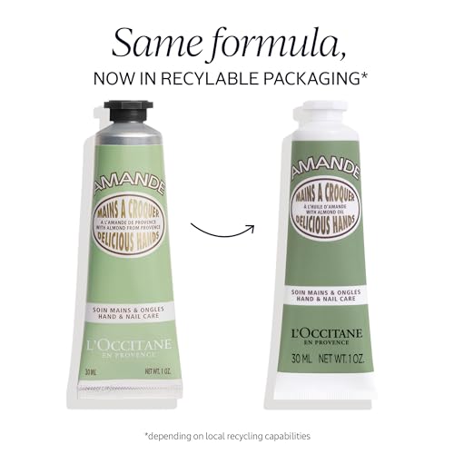 L'Occitane Almond Delicious Hand & Nail Cream: Soften hands & Cuticles with Irresistible Almond Scent, Moisturizing, Infused With Almond Oil, 24-hour hydration