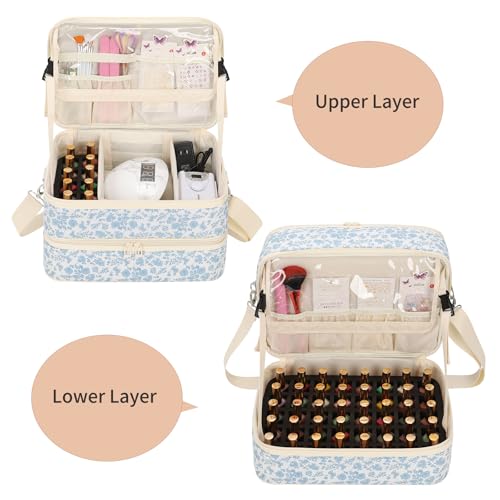 Ethereal Nail Polish Organizer Bag Holds 50+ Bottles(15ml/0.5 fl.oz) UV Nail Lamp, Gel Polish Travel Storage Bag for Nail Kit, Gift for Manicurist, Girls