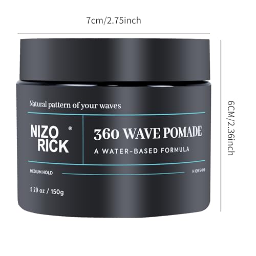 Men's 360 Wave Pomade, Water-Based ? Wave Styling Grease for Hair ? Non-Greasy, Strong Hold & Layered Waves, 150g/5.29oz