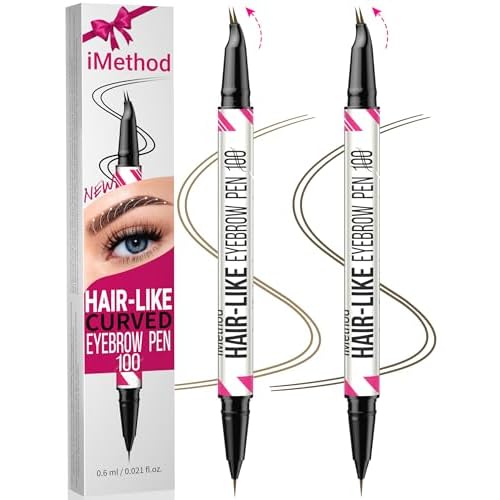 iMethod Curved Eyebrow Pen - Eyebrow Pencil, 2 Count Brow Pencil Dual-Ended with Curved Tip and Precise Brush-Tip for Natural Hair-Like Brows, Last All-Day, Light Brown and Brown Each