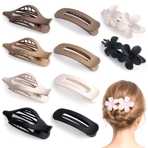 10 Pcs Flat Hair Claw Clips for Women, 3 Styles Non-Slip French Matte Claw Clips for Long Thin Thick Curly Hair, Large Strong Hold Claw Clips for Thick Hair