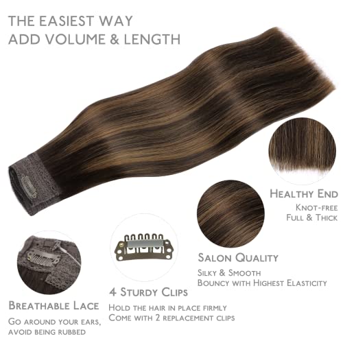 WENNALIFE Wire Hair Extensions (Increase 50% Lifespan) Real Human Hair 18 inch 125g Balayage Dark Brown to Chestnut Brown Remy Real Hair Extensions Invisible Wire Human Hair Fish Line