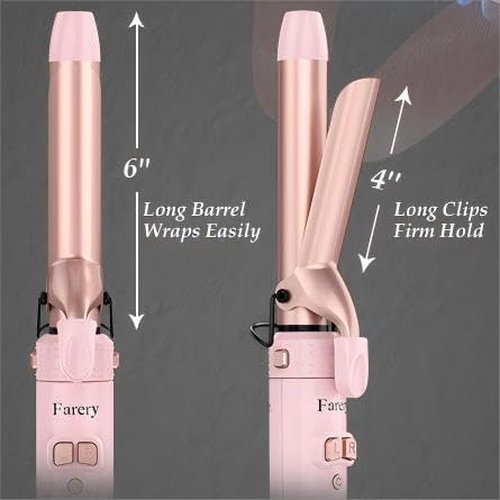 FARERY 4-in-1 Interchangeable Automatic Rotating Curling Iron & Thermal Brush Set, 0.75''/1''/1.25'' Curling Iron & 1.5'' Heating Round Curling Brush, ONE Heat 410°F, Pink