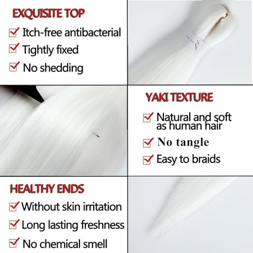 Braiding Hair Pre Stretched 26inch 3 Packs White Braiding hair Extensions Synthetic Crochet Braids, Hot Water Setting Professional Soft Yaki Texture. (26inch(3Packs),White#)