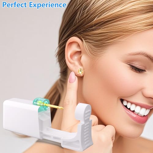2 psc Ear Piercing Kit, Disposable ear piercing gun tool, pre-installed with gold 3mm pea earrings, at Home Self Piercing Kit (Little golden ball)