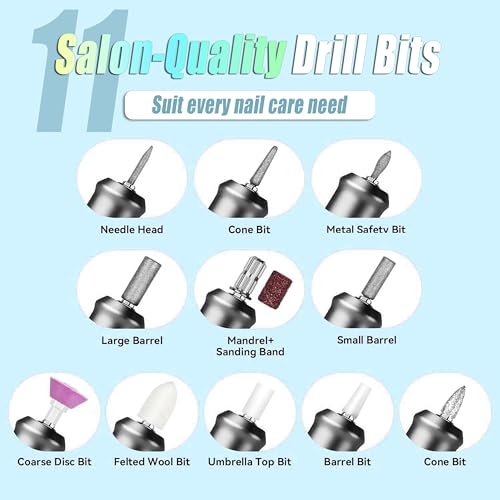 Pinkiou Electric Nail Drill Professional,45000 RPM Cordless Nail Drill,Rechargeable Nail File Filer for Acrylic Nails Gel Polishing,Portable Nail File with 11 Bits,Manicure Tool for Home Salon Use