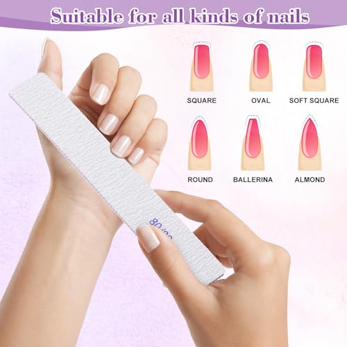 Xinnun 150 Pcs Nail Files 80/80 Grit Double Sides Professional Reusable Emery Board Nail Files for Acrylic Manicure Tools Suit for Home Salon