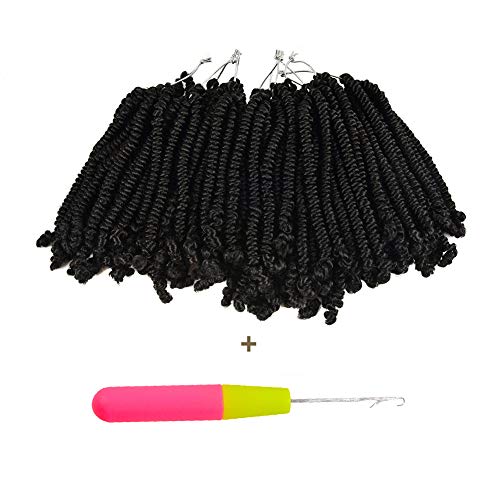 Niseyo Pre twisted Bob Spring Twist Hair 8 Inch 7 Packs Short Pre-looped Crochet Braid (1B, Natural Black)