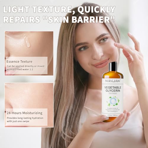 MAYJAM 100% Natural & Pure Vegetable Glycerine, 16 fl. oz. Vegetable Glycerin Liquid Body Oil for Skin, Face, Hair Care, Massage Oil for Moisturizing and Hair Benefits, Carrier Oil for Essential Oils