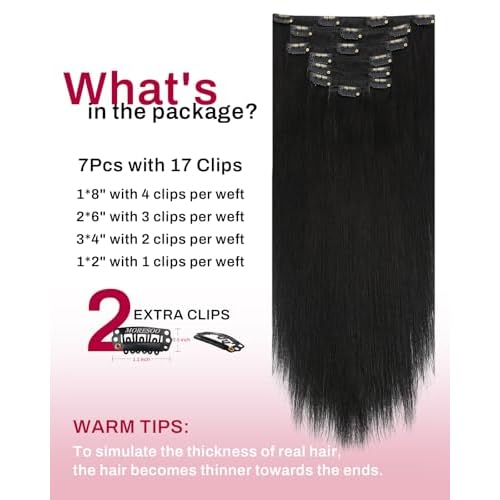 Moresoo Black Clip in Hair Extensions Real Human Hair Clip in Extensions Black Hair Extensions for Women Remy Double Weft 120g/7pcs 20 Inch
