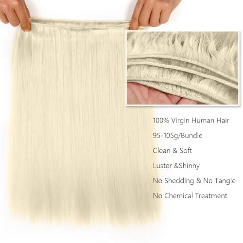 #88 Platinum Blonde Bundles Human Hair Straight Bundles 14 14 14 Inch Platinum Blonde Straight Bundle Unprocessed Brazilian Virgin Weave Hair 3 Bundle 50 Gram Per Bundle