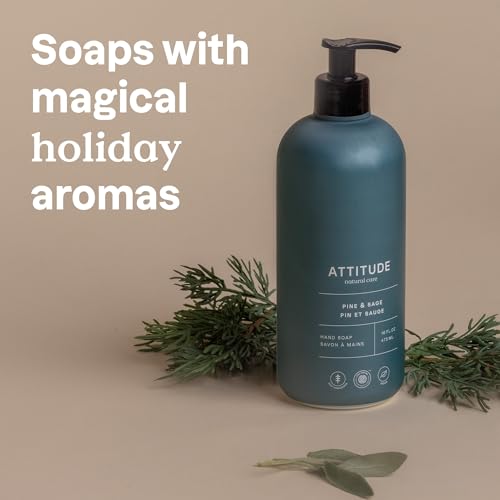 ATTITUDE Liquid Hand Soap, EWG Verified, Plant and Mineral-Based, Vegan Personal Care Products, Pine & Sage, 16 Fl Oz