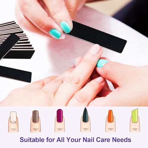 Nail Files (12 Pack), Emery Board Nail File for Acrylic Nails and Natural Nails, 100/180 Grit Double Sided Emory Boards Professional Nail Filer Reusable Washable Manicure Square Black