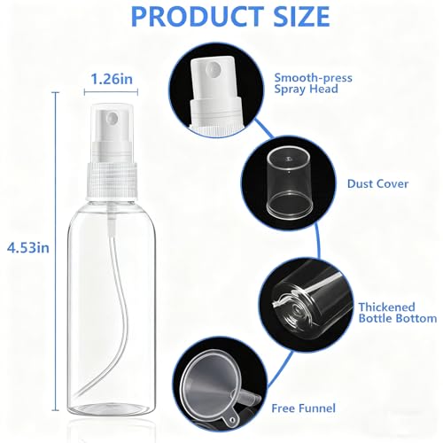 4 Pack 2 Oz (50ml) Mini Spray Bottles Clear Travel Size Spray Bottles Leak Proof with Funnels and Labels