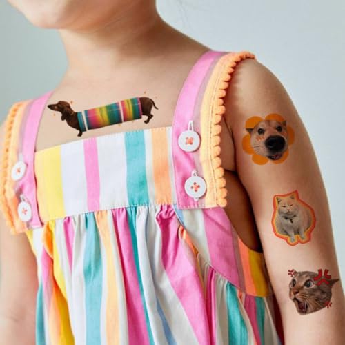 Cute Cat Meme Temporary Tattoos - 74 Individually Sheets Funny Animals Meme Tattoos for Birthday Decorations Party Supplies, School Rewards Gifts Ideas for Girls Boys