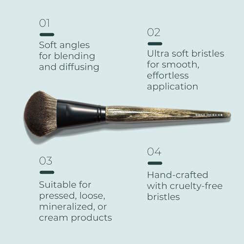 Rose and Ben Beauty C41 Blush Brush | Professional Brush for Flawless Makeup Application | Angled Non-Shedding & Cruelty-Free for Pressed, Powder, & Cream Cosmetics