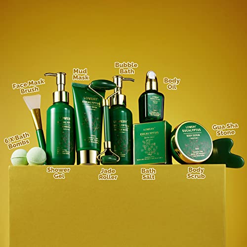 Mothers Day Gifts for Women & Men Who Have Everything, Eucalyptus Spa Gift Baskets for Mom, 16pc Bath Gift Set for Birthday Gifts for Women, Body Self Care Set for Pampering & Relaxation Basket