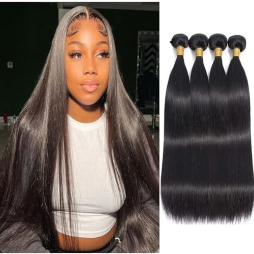 Straight Human Hair Bundles 24 24 26 26 Inch Trippy Hair Quick Weave 3 Bundles Human Hair 100% Unprocessed Raw Brazilian Virgin Hair Extensions for Black Women Natural Color
