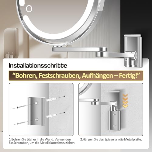 Wall Mounted Makeup Mirror, Magnifying Mirror with Light 20X/1X Double-Sided, Height Adjustable, 3 Lighted Modes, Aluminum Alloy Small Wall Mirror, Moisture & Corrosion Resistant Bathroom Use