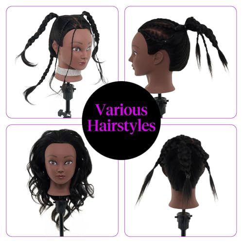 18" Mannequin Head Human Hair with Stand - 100% Real Human Hair Mannequin Head for Braiding, Cosmetology Manikin Doll Head for Hair Styling with Tripod Stand Table Clamp Hair Braiding Set