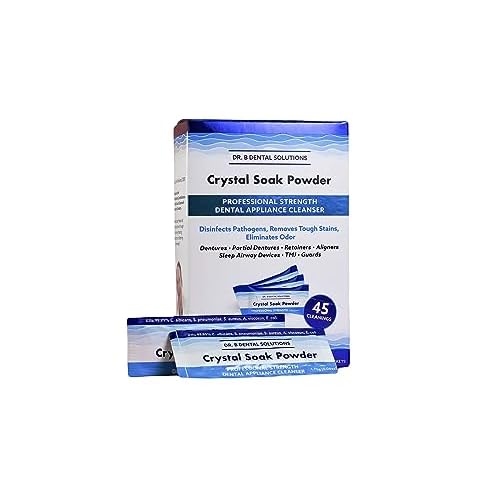 Dr. B Dental Solutions Powder Crystal Soak Cleanser, Ideal for Oral Appliances, Dentures, Night Guards, Retainers, Aligners, and Sleep Apnea Devices - 45 Packs Included (Single Pack)